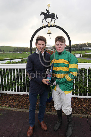 Sam Waley-Cohen and winning jockey Luke Dempsey at Downpatrick Racecourse