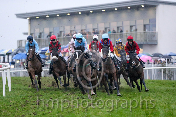 R7 Rushvale  Antony Fox (centre of pic) lead the field before going on to win the bumper at Down Royal