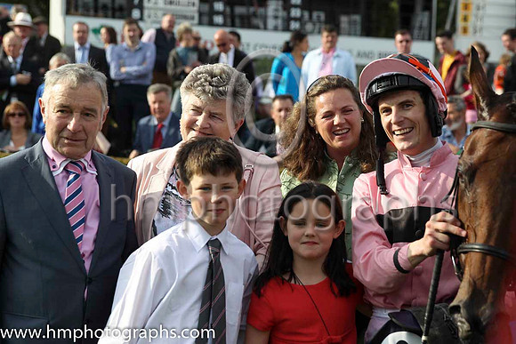 01 Toe The Line and F M Berry - - 01st (9 ,pink, black hoop ) Trainer - J E Keily