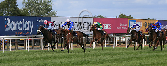 01st Atavique (3 blue, orange seams,red and white check cap ) Jockey: Siobhan Rutledge5 , Trainer: Thomas Gibney