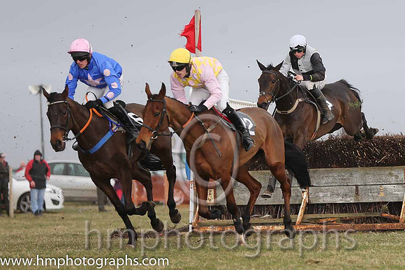 08th PU Hopefordebest ( 6 )  B O'Neill - Trainer: Colin Bowe - blue, gold star , 06th Infantry Soldier ( 12 )  P D Collins - Trainer: Warren Ewing - yellow and pink check and 05th Ballyvaughn ( 8 )  J