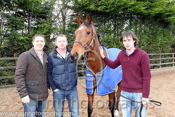 Colm McDonnell, with brothers Conor & Chris, owner of Hidden Horizons winner of the Toals bookmakers Ulster Grand National at Downpatrick - CU2D1440-Edit-25