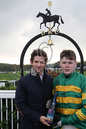 Sam Waley-Cohen and winning jockey Luke Dempsey at Downpatrick Racecourse