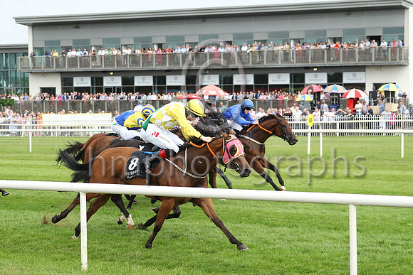 01st Fine Distraction (8 , white, yellow diamonds ) Jockey: C T Keane , Trainer: Liam McAteer
