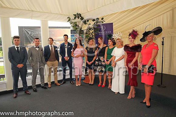 Judges and some of the finalists in the Downpatrick Raceourse Ladies Day Most Appropriately Dressed Lady, Best Dressed Gentleman and Winner Alright Hair Competitions