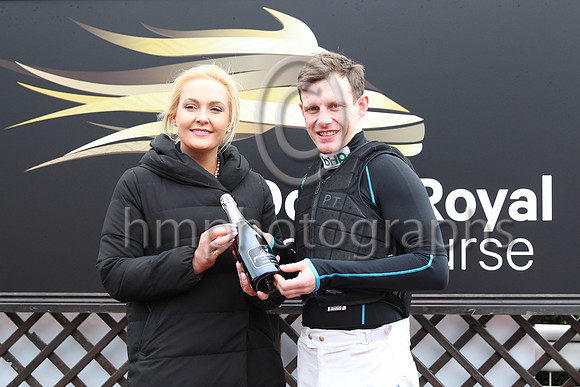 Emma Meehan , Manager of Dowm Royal presenting a bottle of champagne to Gold Cup winning jockey Paul Townend at Down Royal