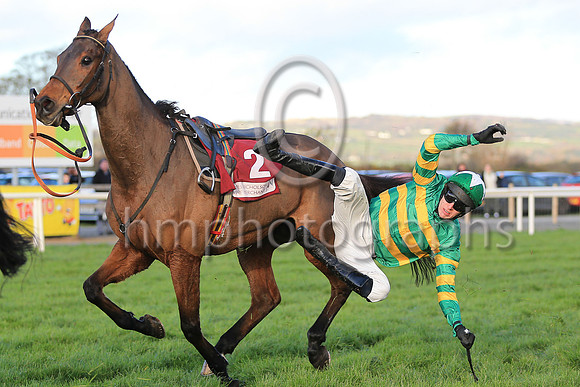 Mark Walsh takes a tumble from Carlingford Lough during the JNWINE.COM Champion Chase at Down Royal