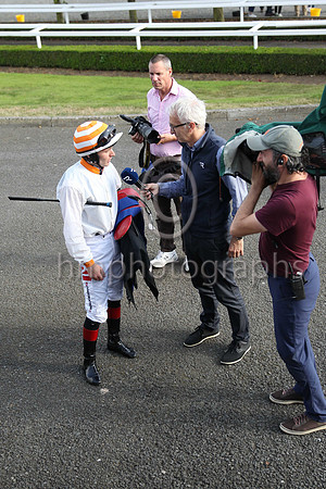 Colin Keane being interviewed for TV after wining the first three races at Down Royal on 22nd July 2022. Colin also won the forth race.