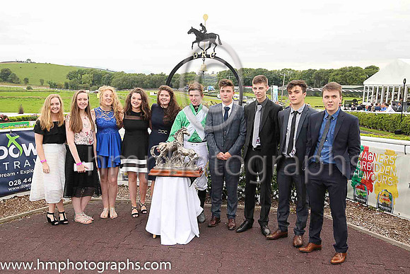 Family of the late Dr E F Logan OBE and winning jockey Donagh Meyler in aht eparade ring at Downpatrick Racecourse after Dr E F Logan OBE Memorial Handicap Steeplechase.