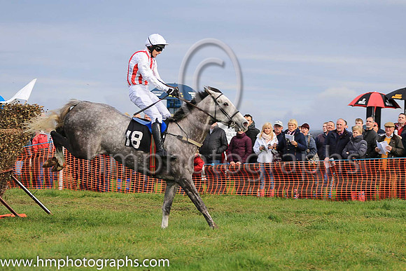 DROPS OF JUPITOR and M J O'Hare ( 18 , WHITE  RED STRIPES; white sleeves; white cap ) Trainer: M.J. O'Hare,, Owner : Sara O'Hare