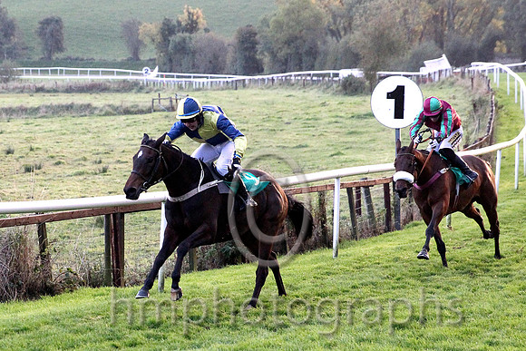 01st Concience ( 9 , dark blue and yellow qtrd ) and J.P. Dowling (7) - Trainer : Desmond McDonogh - Owner : P.E.I.Newell