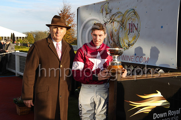 James Nicholson and Jack Kennedy jockey after Outlander won the JNWINE.COM Champion Chase at Down Royal.