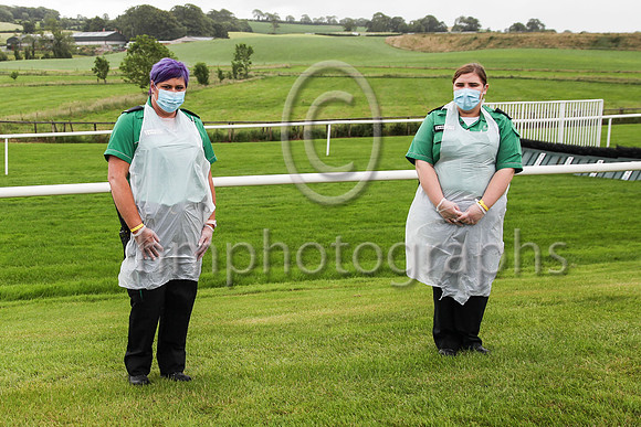 Kate Crawford and Emma Horne from Ormeau Division of St John Ambulance in the PPE at Downpatrick Race Course