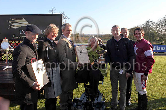 Mr Colm A Murphy wining trainer , Mrs Ruth Paterson, Mr Owen Paterson , Mrs Elspeth Nicholson Mr Michael O'Leary winning Owner, Mr Jim Nicholson and Mr D N Russell winning Jockey -  - IMG_9680-e
