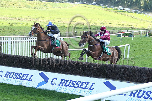 Uhtred and Richard Condon (5, Maroon, white star) winners of Race 5 The Daria Capska Miss Northern Ireland Opportunity Beginners Steeplechase