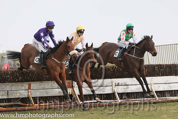 03rd Shanroe Street ( 15 )  J C Barry - Trainer: Karl Thornton - purple, white star , 06th Infantry Soldier ( 12 )  P D Collins - Trainer: Warren Ewing - yellow and pink check and 02nd A Bold Move ( 3