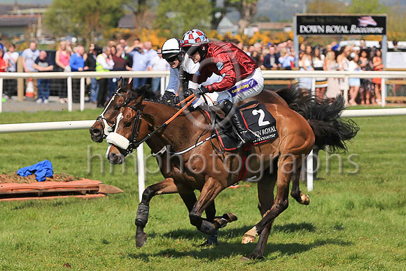 06th Mistamel and A Ring ( 2 , maroon, light blue spotted sleeves ) Trainer - G Elliott , Owner - Let It Rip Syndicate
